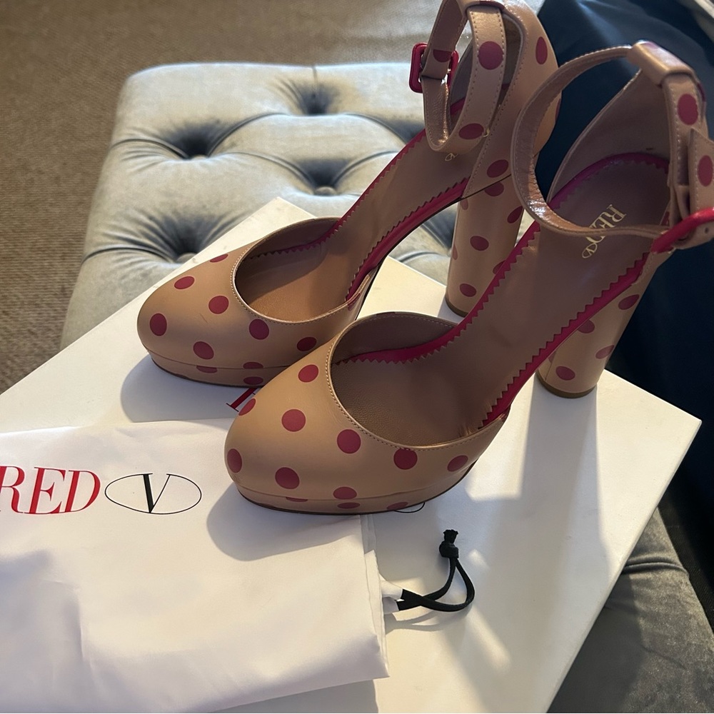 Valentino Red (V) Polka Dot Ankle Strap Platform Pumps🛑SOLD🛑 - Picture 7 of 10